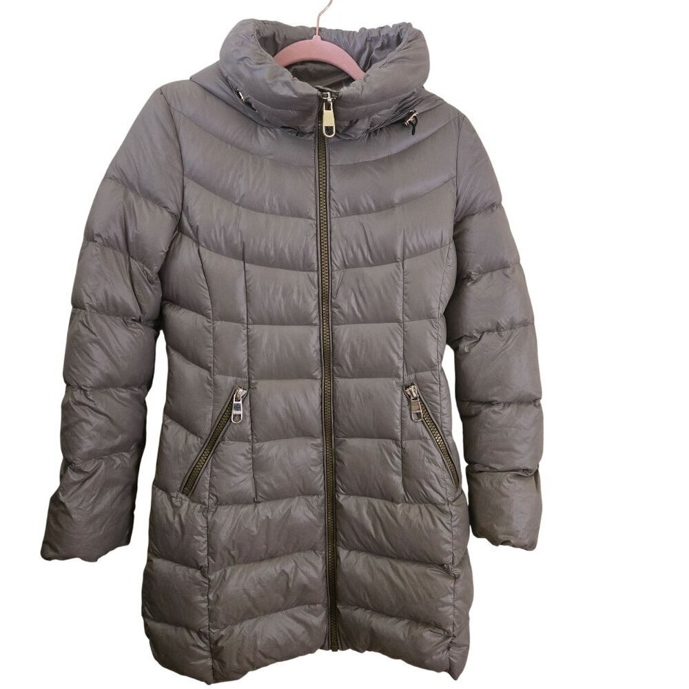Calvin Klein Packable Down Puffer Coat Hood Pockets Taupe Size S